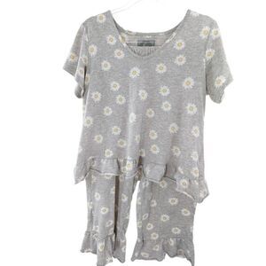 PJ Couture Women Two Piece Daisy Print Pajama Set Gray Size Large
